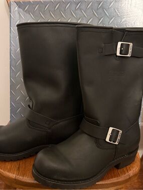 Ride Tec Black Engineer Boots with Buckle Detail